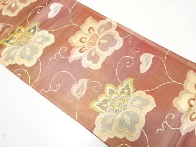 唐花模様織り出し　袋帯